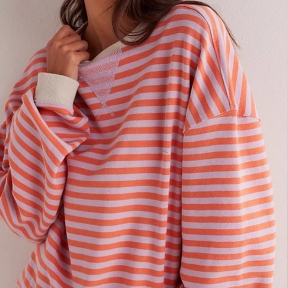 Free People Sweaters - NWT Free People Classic Striped Oversized Crewneck Orchid Combo Size Large